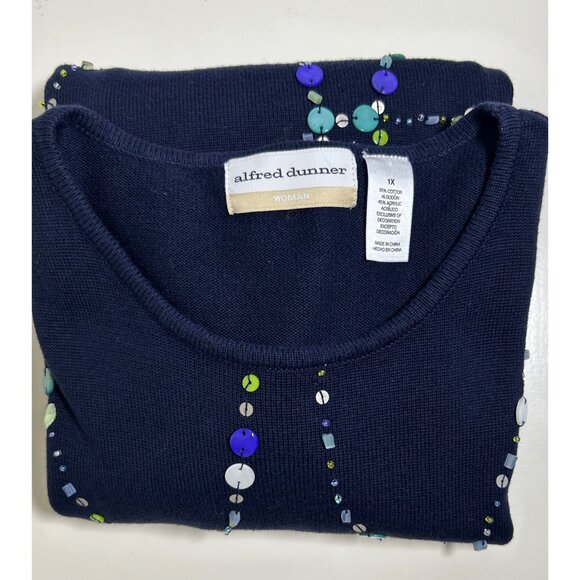 Alfred Dunner Women Navy Blue Sweater With Sequins Beads & Crew Neck Size 1X - Picture 5 of 5